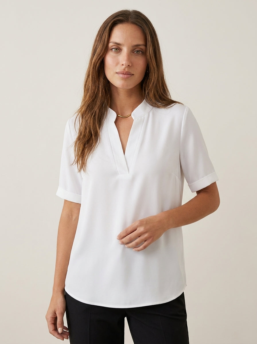 Bellier Paris Raquel - Blusa Elegante con Cuello en V – Blanco