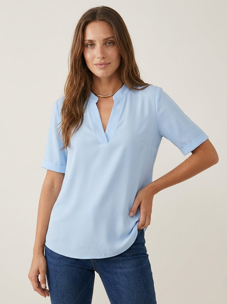 Bellier Paris Raquel - Blusa Elegante con Cuello en V – Azul – photo 12