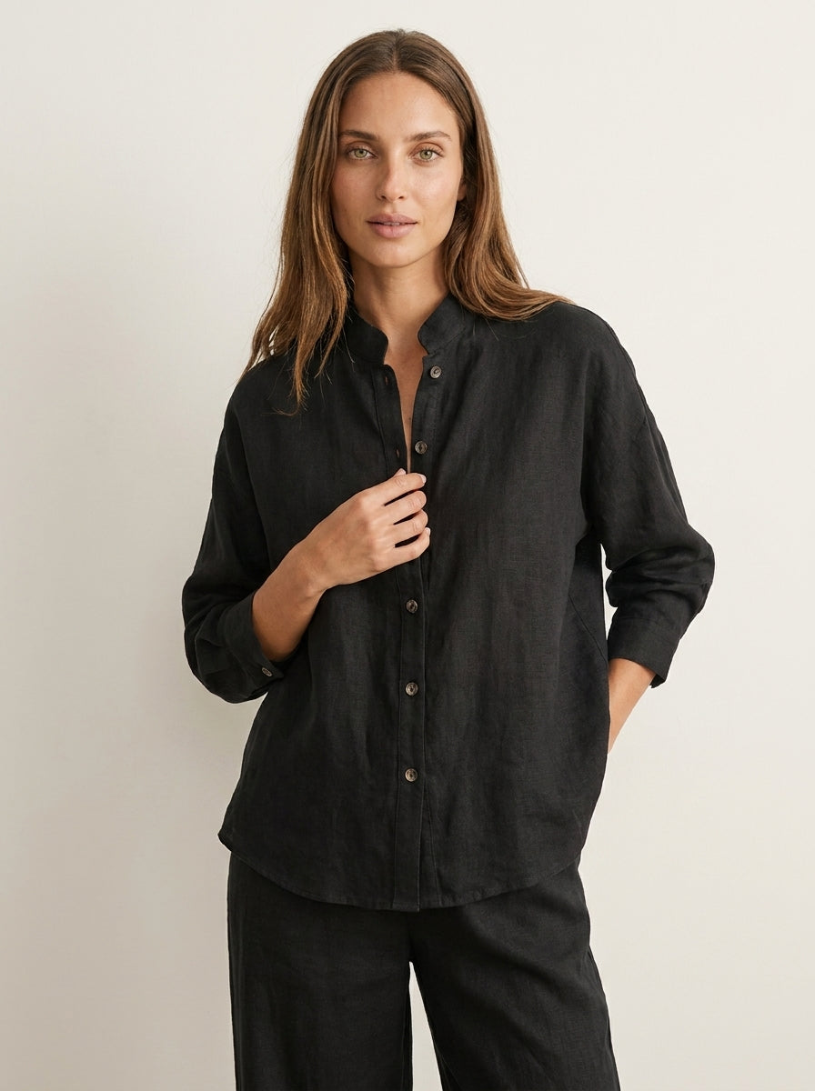 Olivia Sur Maribel - Conjunto de Lino con Mangas Murciélago y Pantalón Ancho – Negro – photo 8
