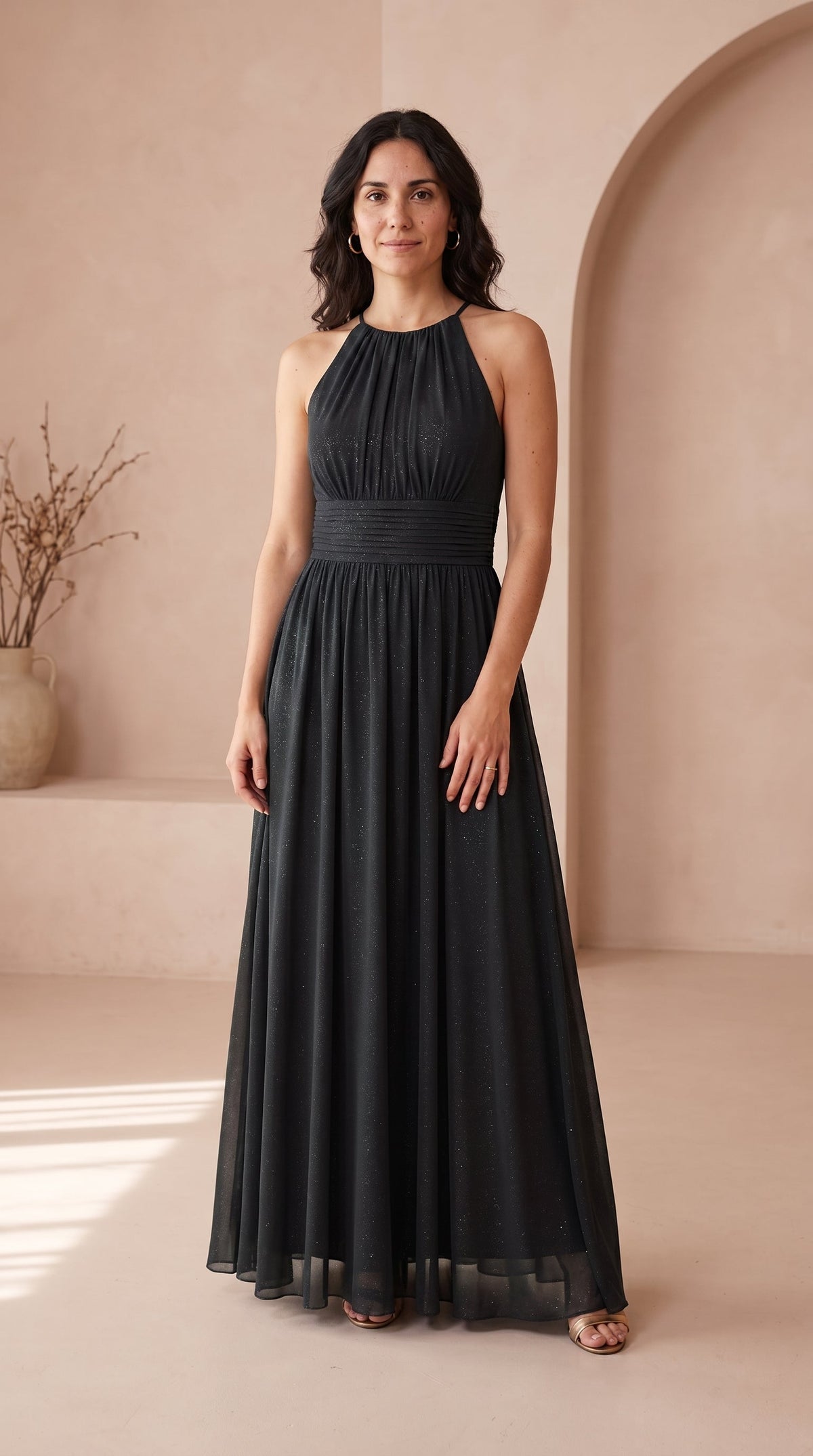 Anamartinezmadrid Estela | Vestido Largo de Fiesta con Brillo y Escote Halter – Negro – photo 6