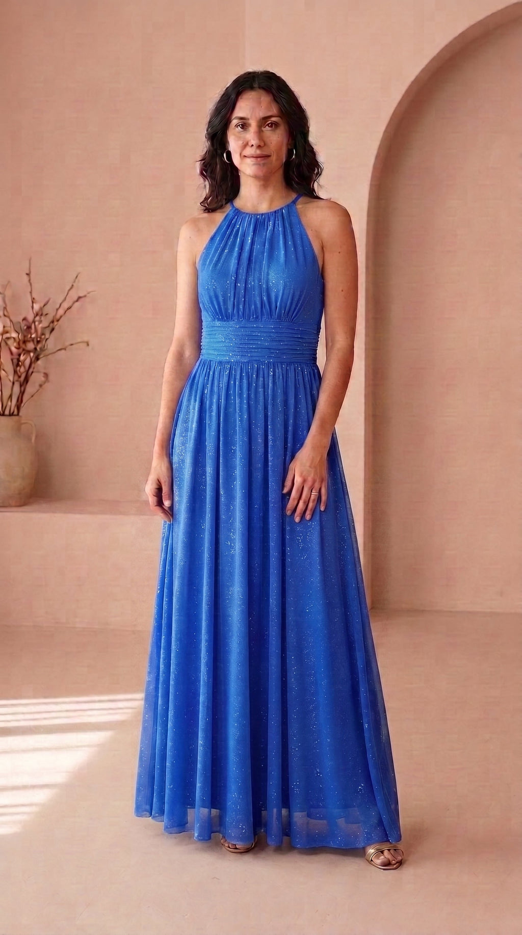 Anamartinezmadrid Estela | Vestido Largo de Fiesta con Brillo y Escote Halter – Azul Eléctrico – photo 3