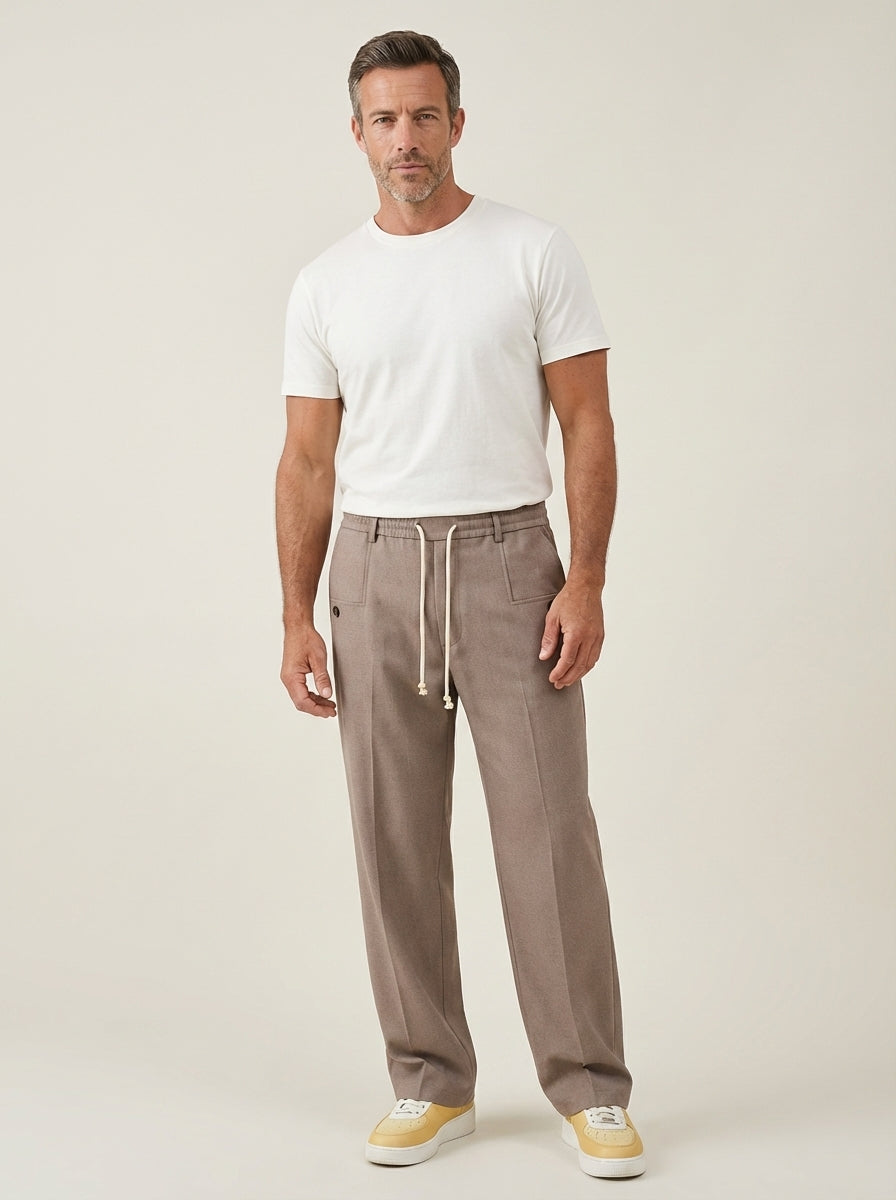 Olivia Sur Marco - Pantalón Elegante con Cordón Ajustable – Marrón Claro – photo 8