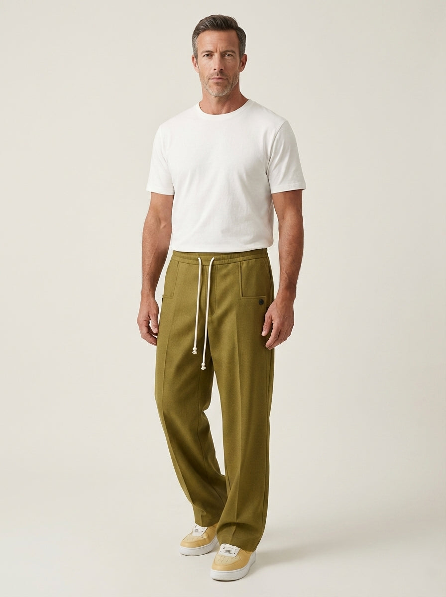 Olivia Sur Marco - Pantalón Elegante con Cordón Ajustable – Caqui – photo 10
