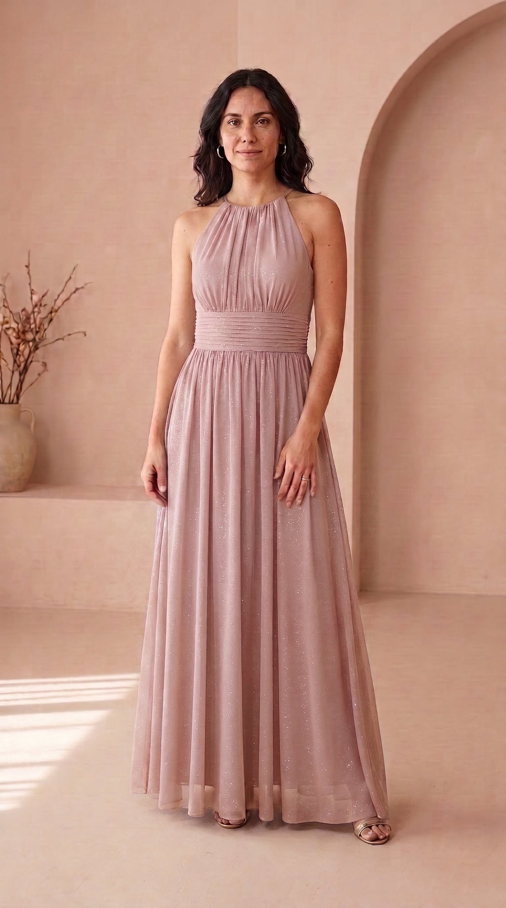 Anamartinezmadrid Estela | Vestido Largo de Fiesta con Brillo y Escote Halter – Rosa – photo 10