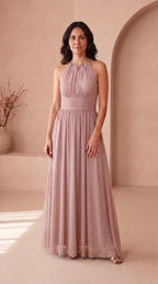 Anamartinezmadrid Estela | Vestido Largo de Fiesta con Brillo y Escote Halter – Rosa – photo 10
