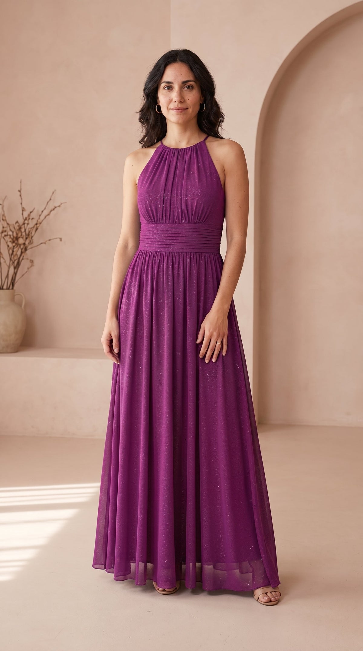 Anamartinezmadrid Estela | Vestido Largo de Fiesta con Brillo y Escote Halter – Magenta – photo 4