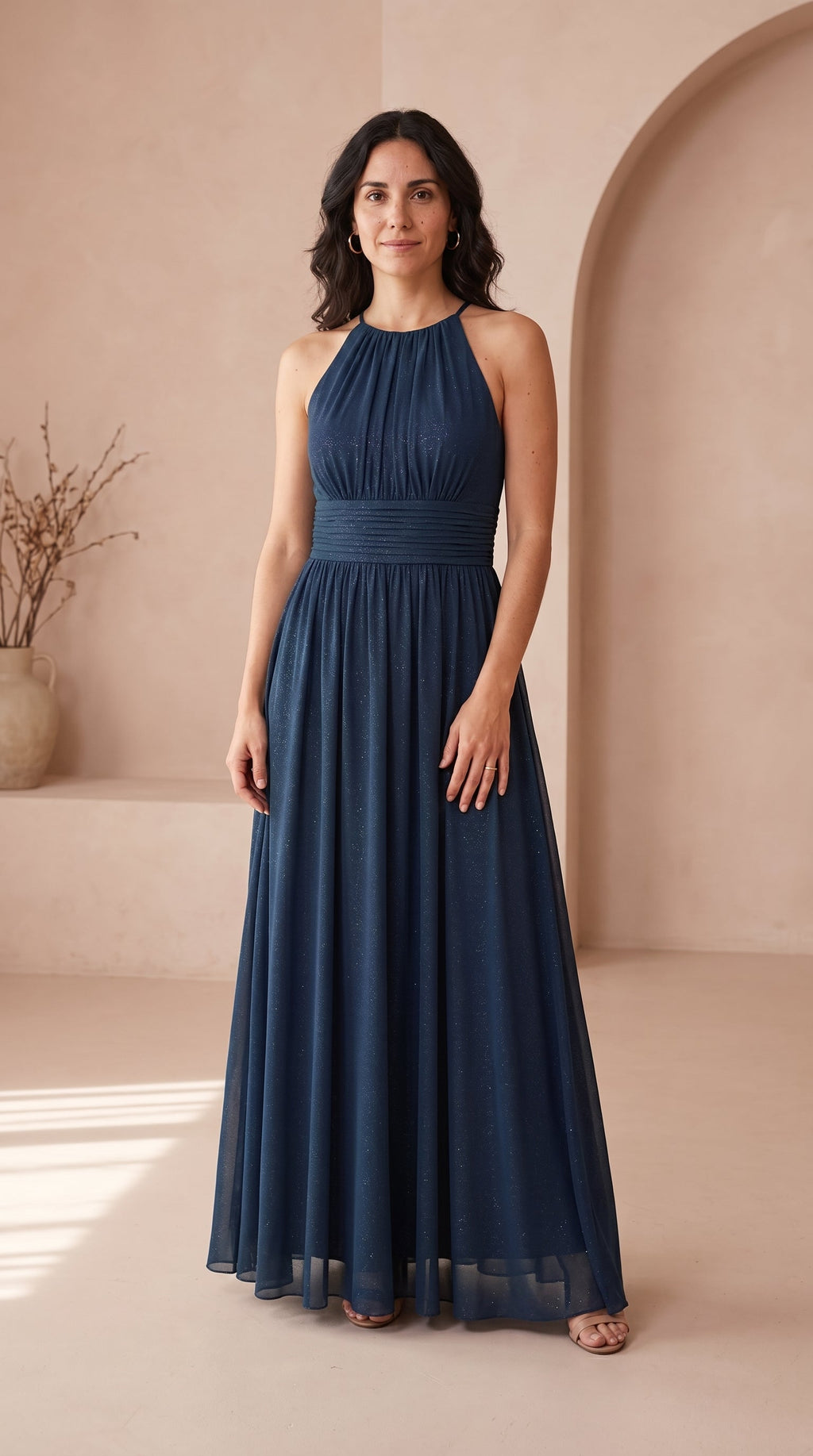 Anamartinezmadrid Estela | Vestido Largo de Fiesta con Brillo y Escote Halter – Azul Noche – photo 2