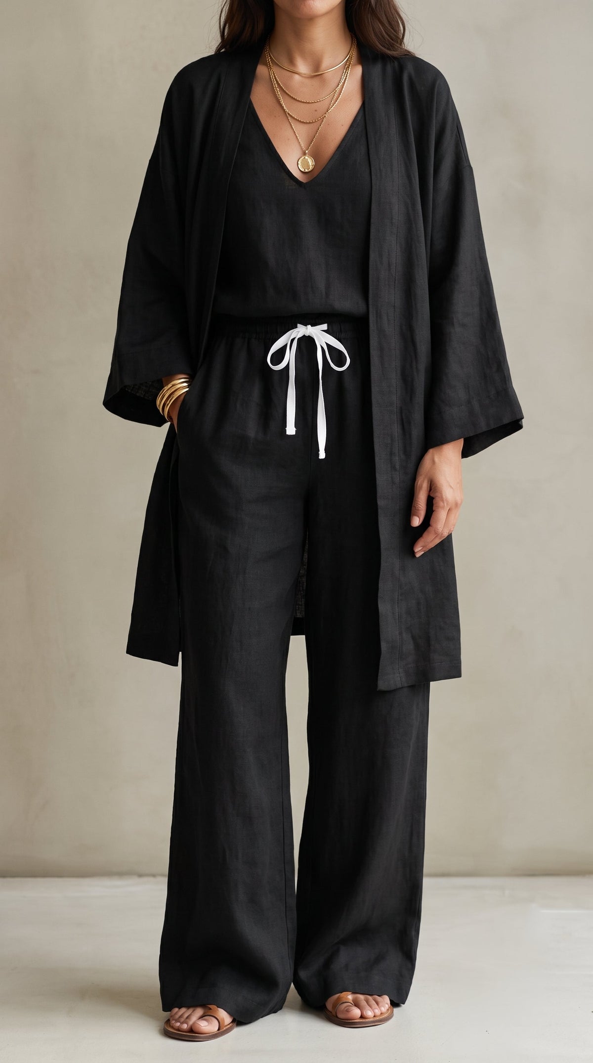 Anamartinezmadrid Marina | Conjunto de Tres Piezas de Lino – Negro – photo 2