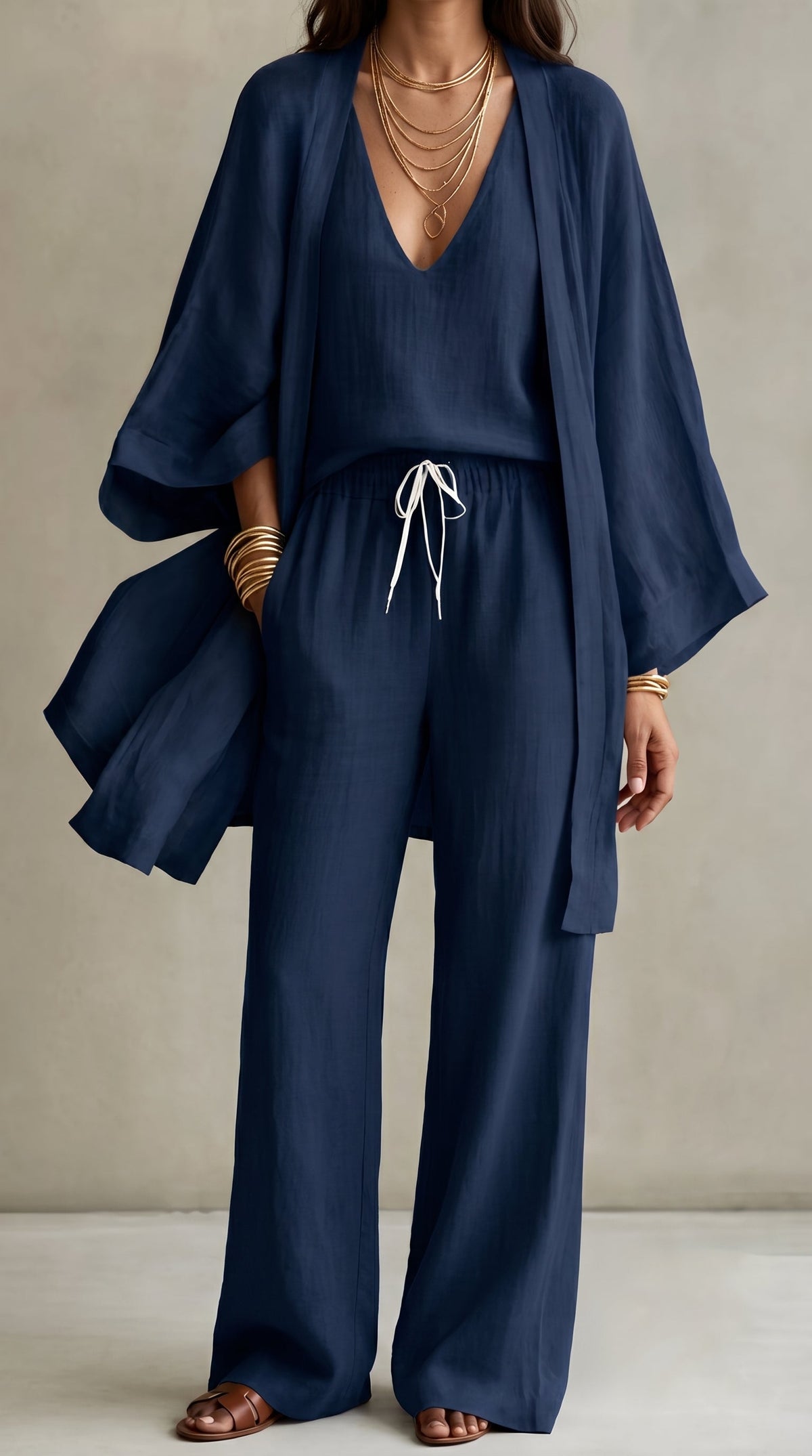 Anamartinezmadrid Marina | Conjunto de Tres Piezas de Lino – Azul Marino – photo 6