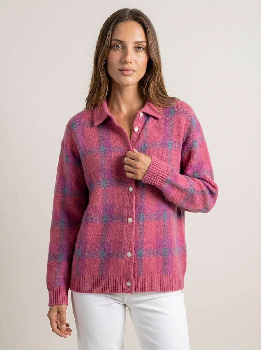 Aubert Paris Anna - Cárdigan de Punto Premium a Cuadros – Rosa – photo 8