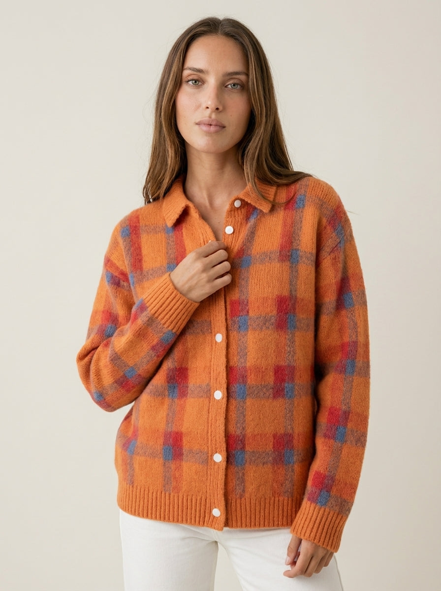 Aubert Paris Anna - Cárdigan de Punto Premium a Cuadros – Naranja