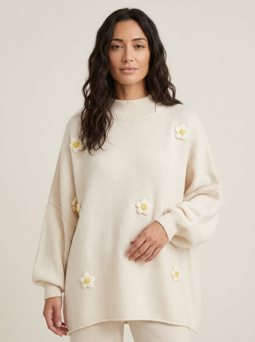 AYZA Luno - Sudadera Pullover con Flores – Beige
