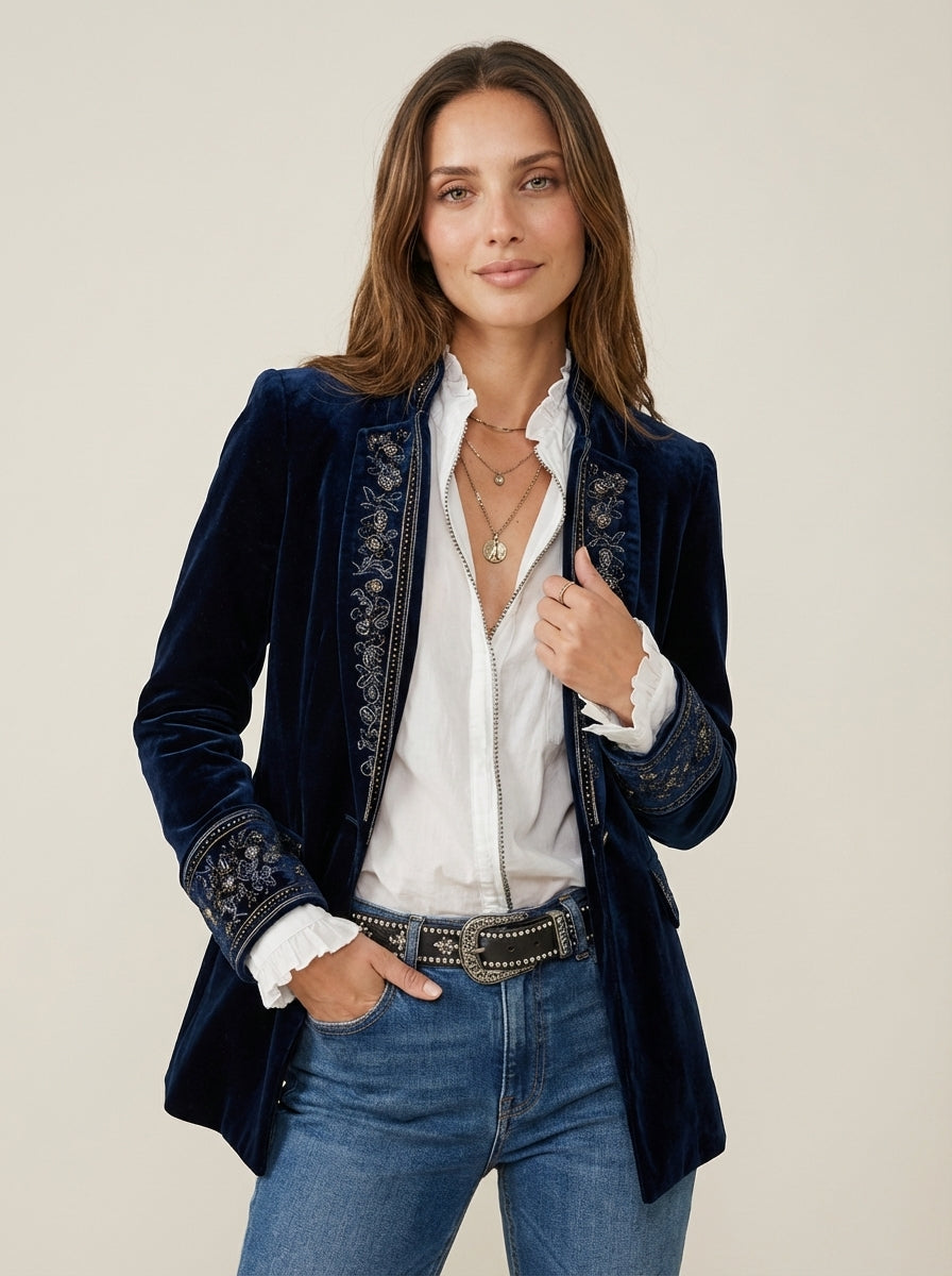 Corrovo Nuria - Chaqueta Elegante de Terciopelo – Azul Oscuro