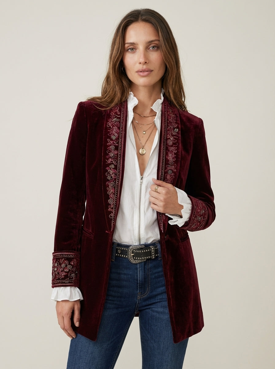 Corrovo Nuria - Chaqueta Elegante de Terciopelo – Rojo – photo 4
