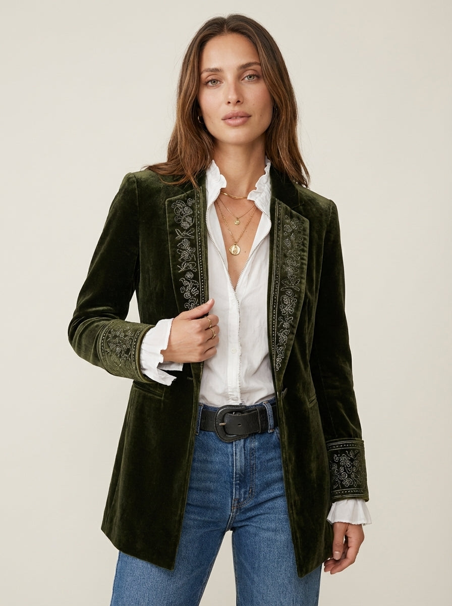 Corrovo Nuria - Chaqueta Elegante de Terciopelo – Verde Oliva – photo 6