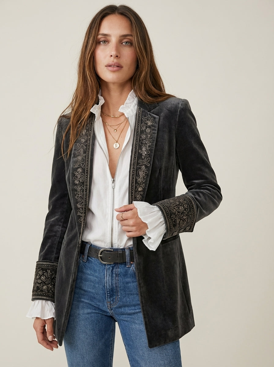Corrovo Nuria - Chaqueta Elegante de Terciopelo – Gris – photo 8