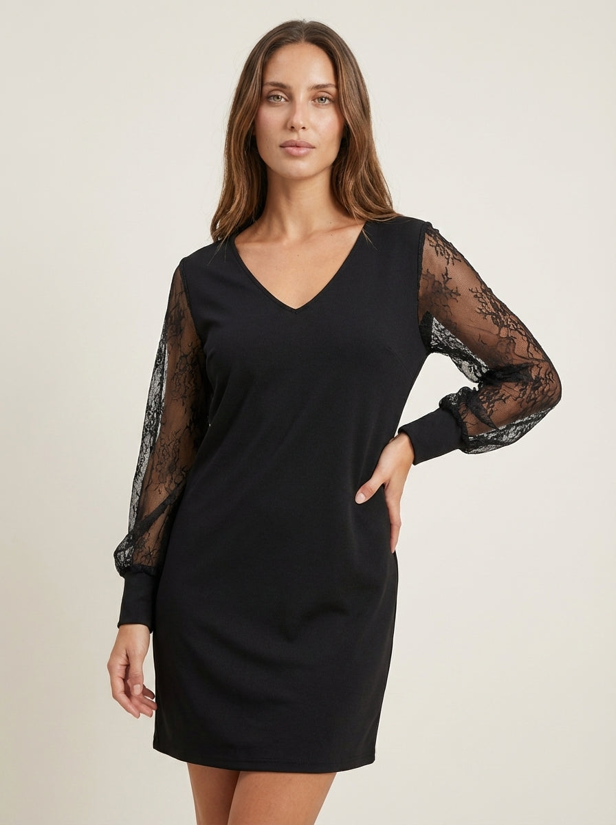 My Store Eva - Vestido Elegante en Encaje con Escote en V – Negro