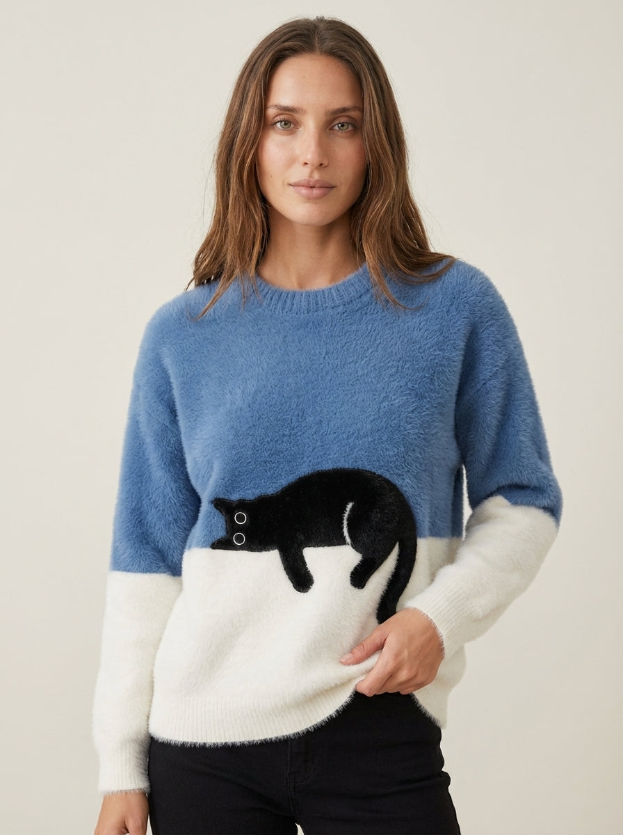 Vela Montesa Luna - Sudadera para Mujer con Gráfico de Gato – Azul – photo 8