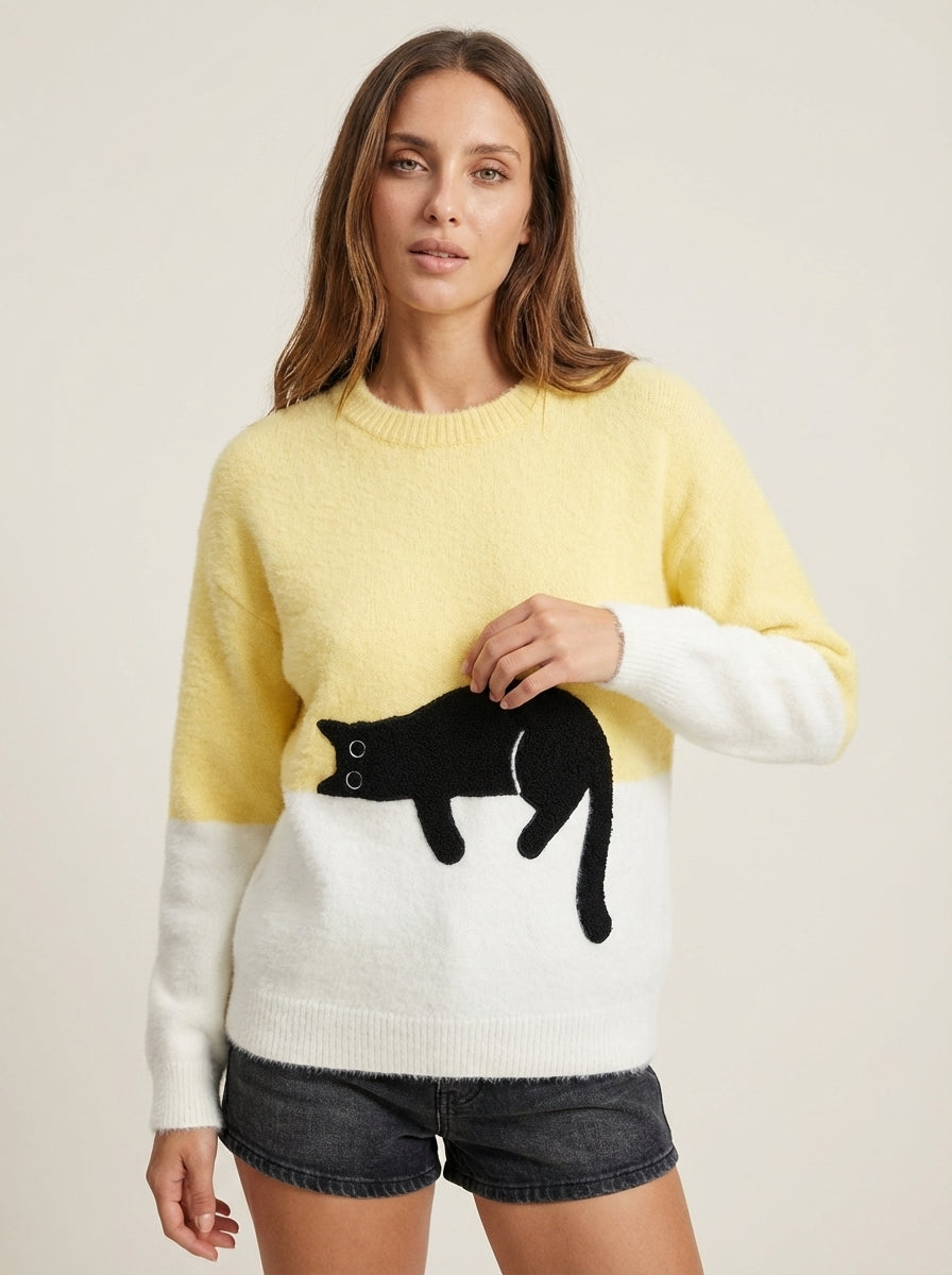 Vela Montesa Luna - Sudadera para Mujer con Gráfico de Gato – Amarillo – photo 11