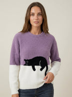 Vela Montesa Luna - Sudadera para Mujer con Gráfico de Gato – Violeta