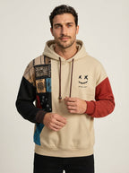 León de Castilla Axel - Sudadera Urbana Patchwork con Capucha – Caqui