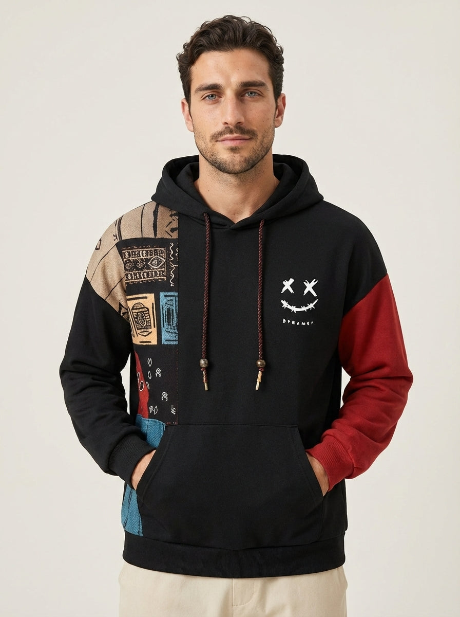 León de Castilla Axel - Sudadera Urbana Patchwork con Capucha – Negro – photo 4