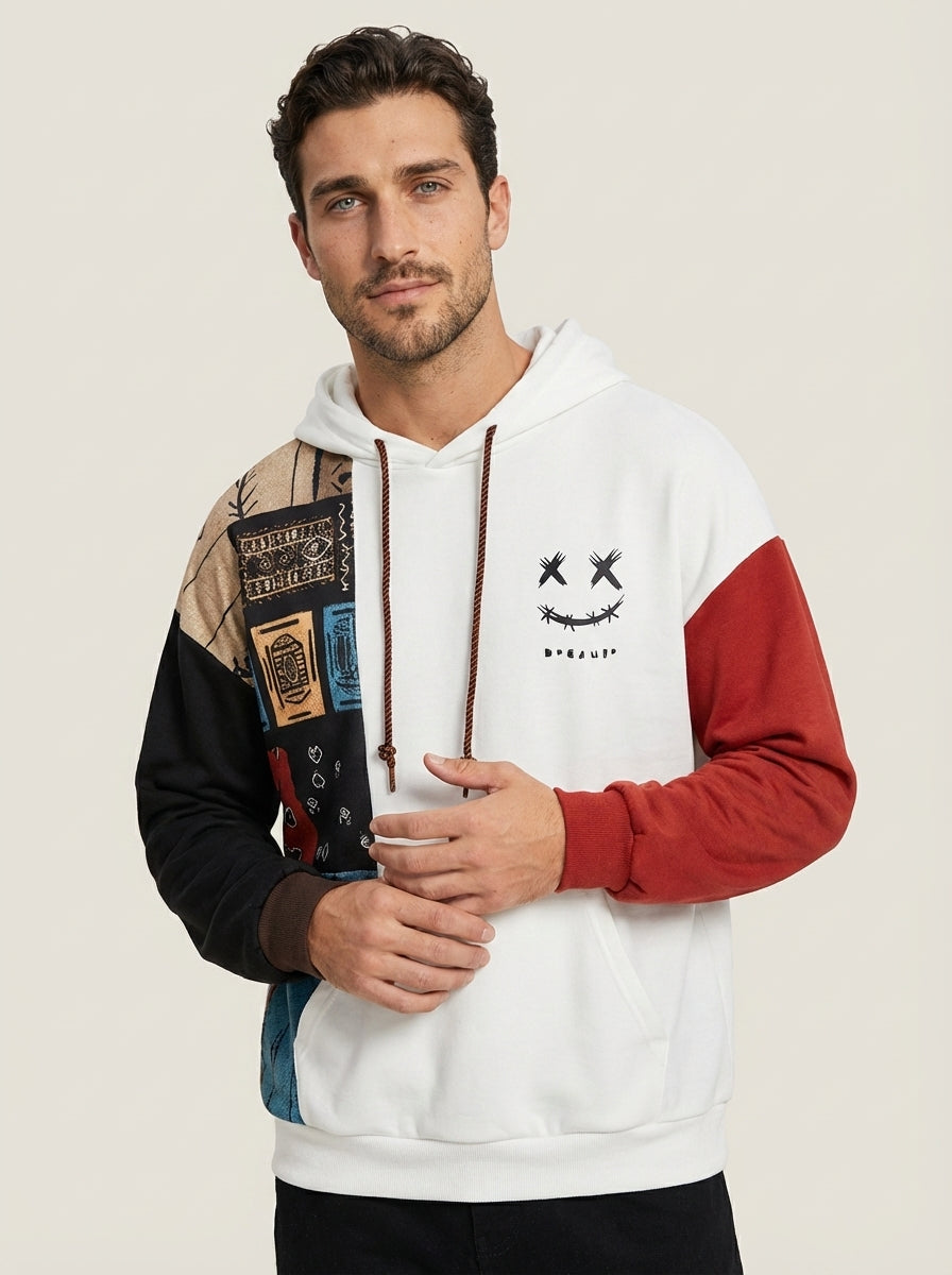 León de Castilla Axel - Sudadera Urbana Patchwork con Capucha – Blanco – photo 6