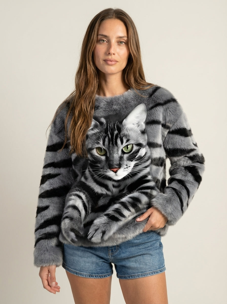 Juli Atelier Isabel - Jersey Cálido con Estampado de Gato – Gris – photo 6
