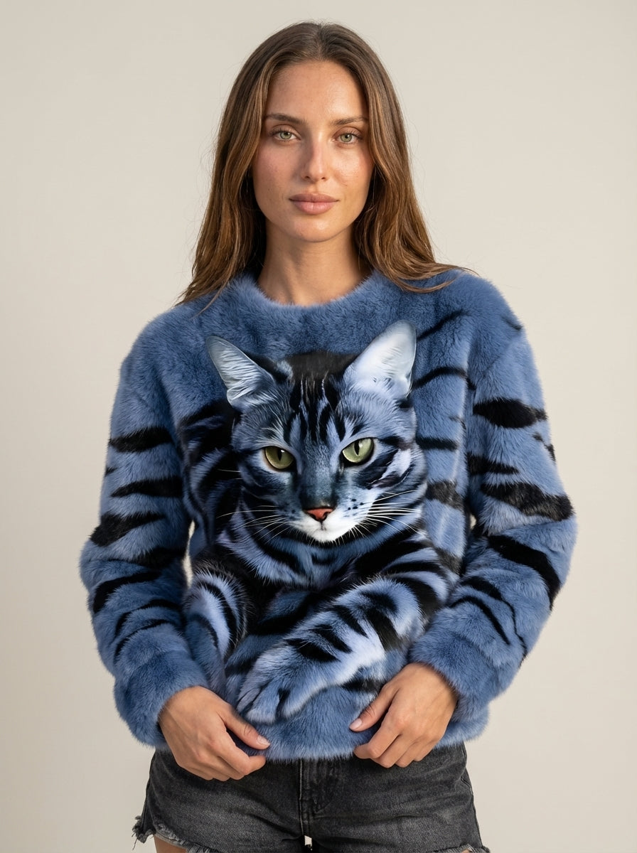 Juli Atelier Isabel - Jersey Cálido con Estampado de Gato – Azul – photo 4