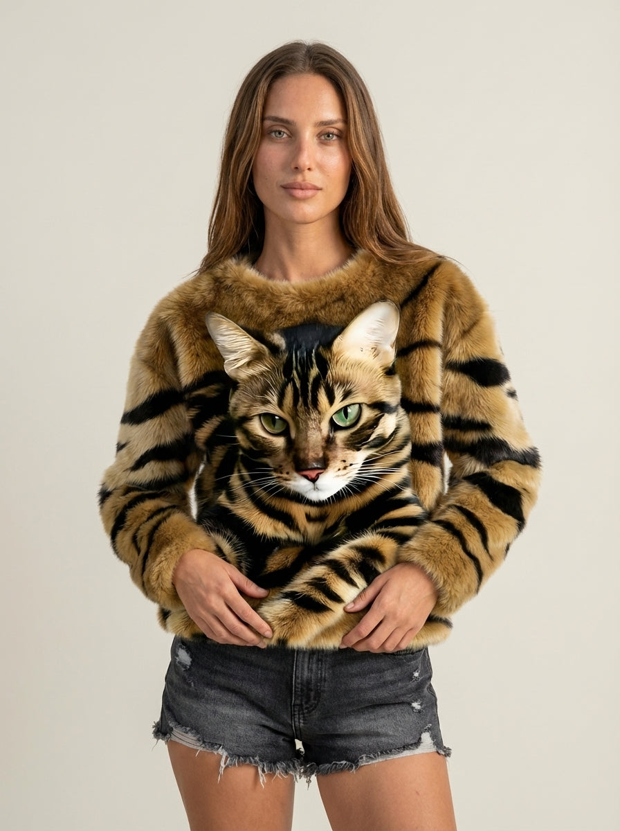Juli Atelier Isabel - Jersey Cálido con Estampado de Gato – Caqui – photo 8
