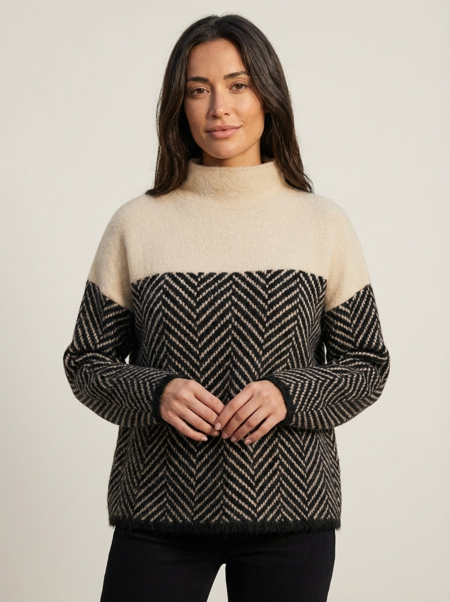 Lunoré Nora - Jersey Elegante de Cuello Alto – Beige – photo 4