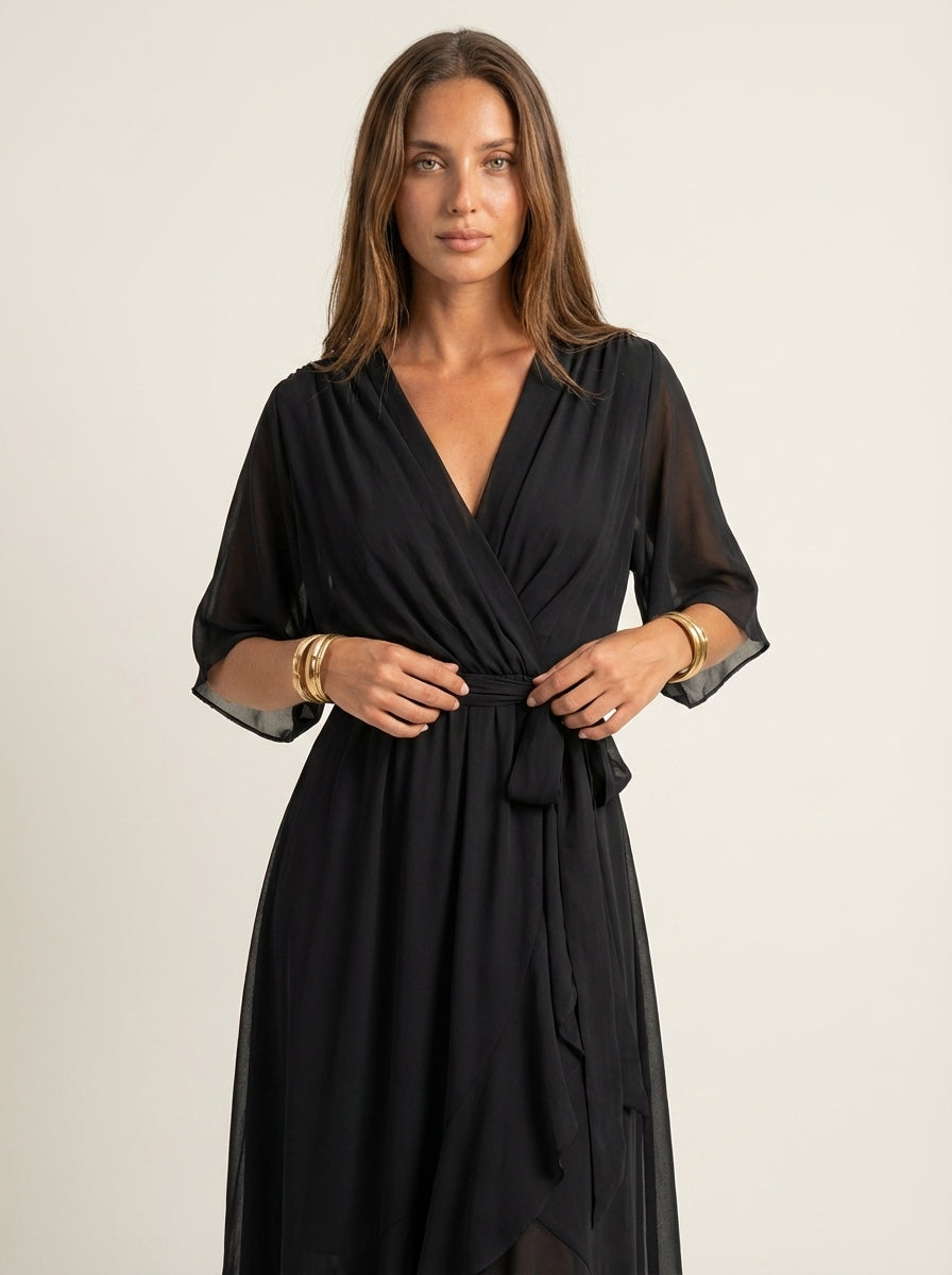 Liora Barcelona Mónica - Vestido de Chiffon con Escote en V – Negro – photo 4