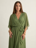Liora Barcelona Mónica - Vestido de Chiffon con Escote en V – Verde