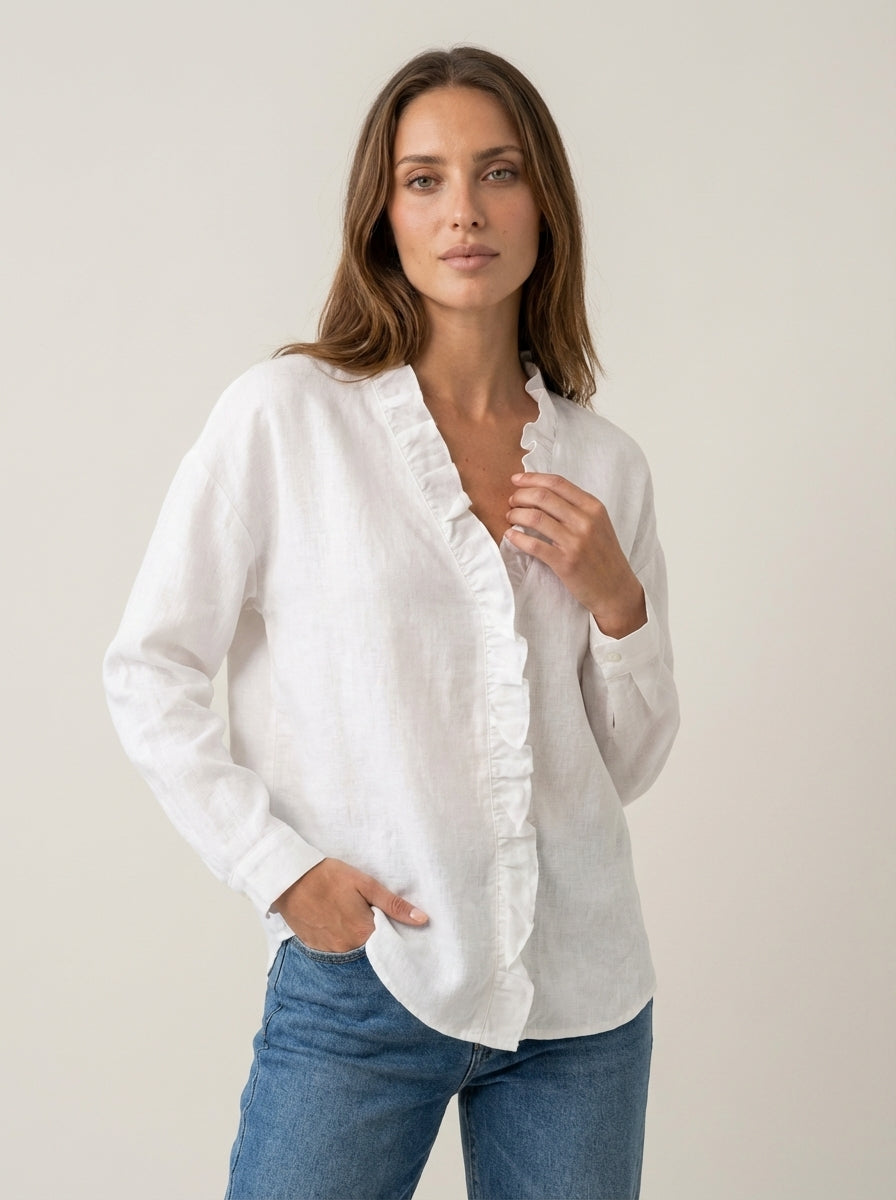 Sofía Valera Indie - Blusa con Volantes y Cuello en V – Blanco – photo 4