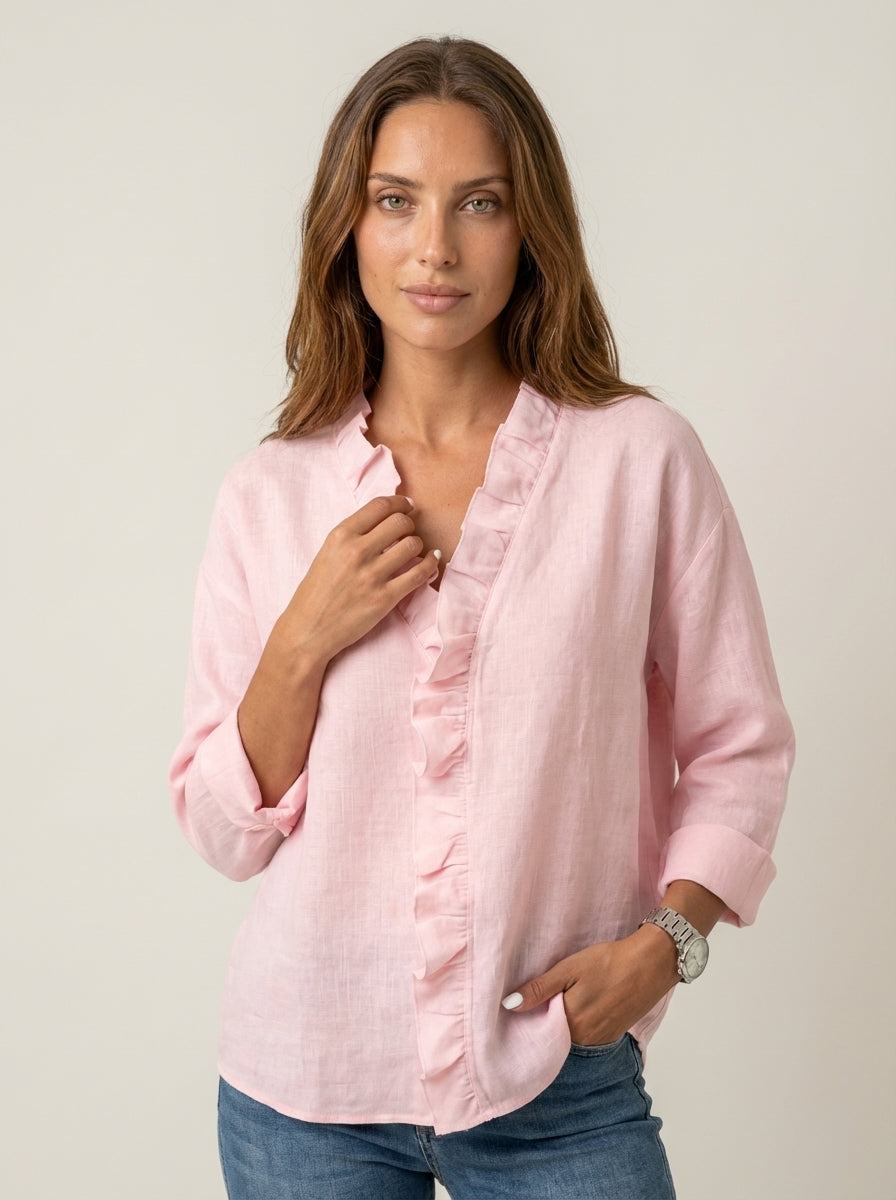 Sofía Valera Indie - Blusa con Volantes y Cuello en V – Rosa