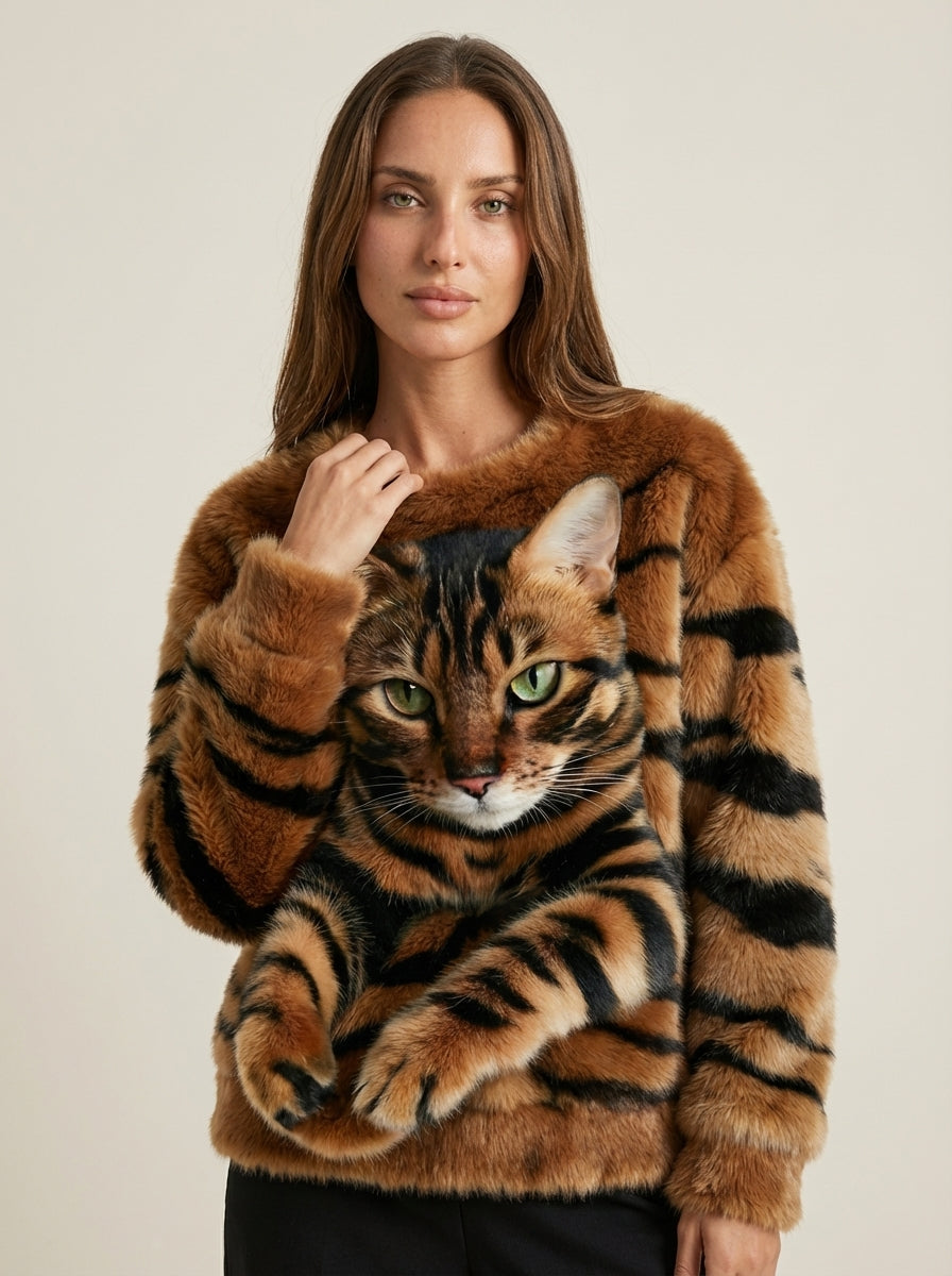 Juli Atelier Isabel - Jersey Cálido con Estampado de Gato – Marrón