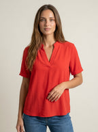 Bellier Paris Raquel - Blusa Elegante con Cuello en V – Rojo – photo 4