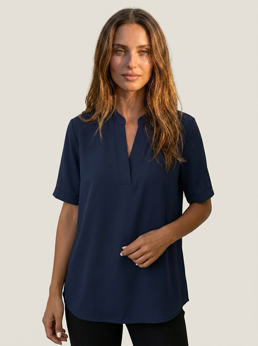 Bellier Paris Raquel - Blusa Elegante con Cuello en V – Azul Marino – photo 8