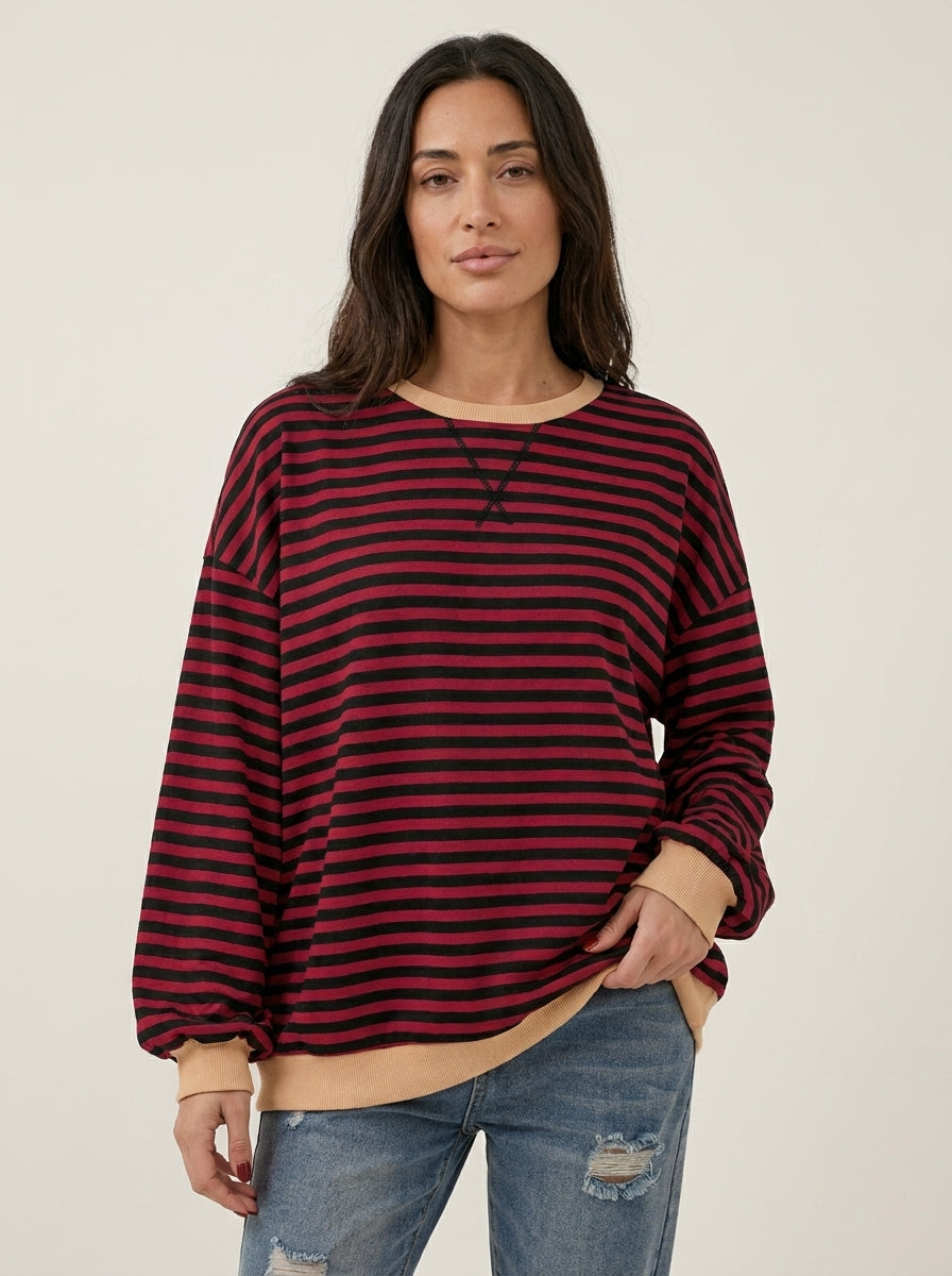 Sommerfeld Isabella - Camiseta Manga Larga a Rayas con Cuello Redondo – Burdeos – photo 6