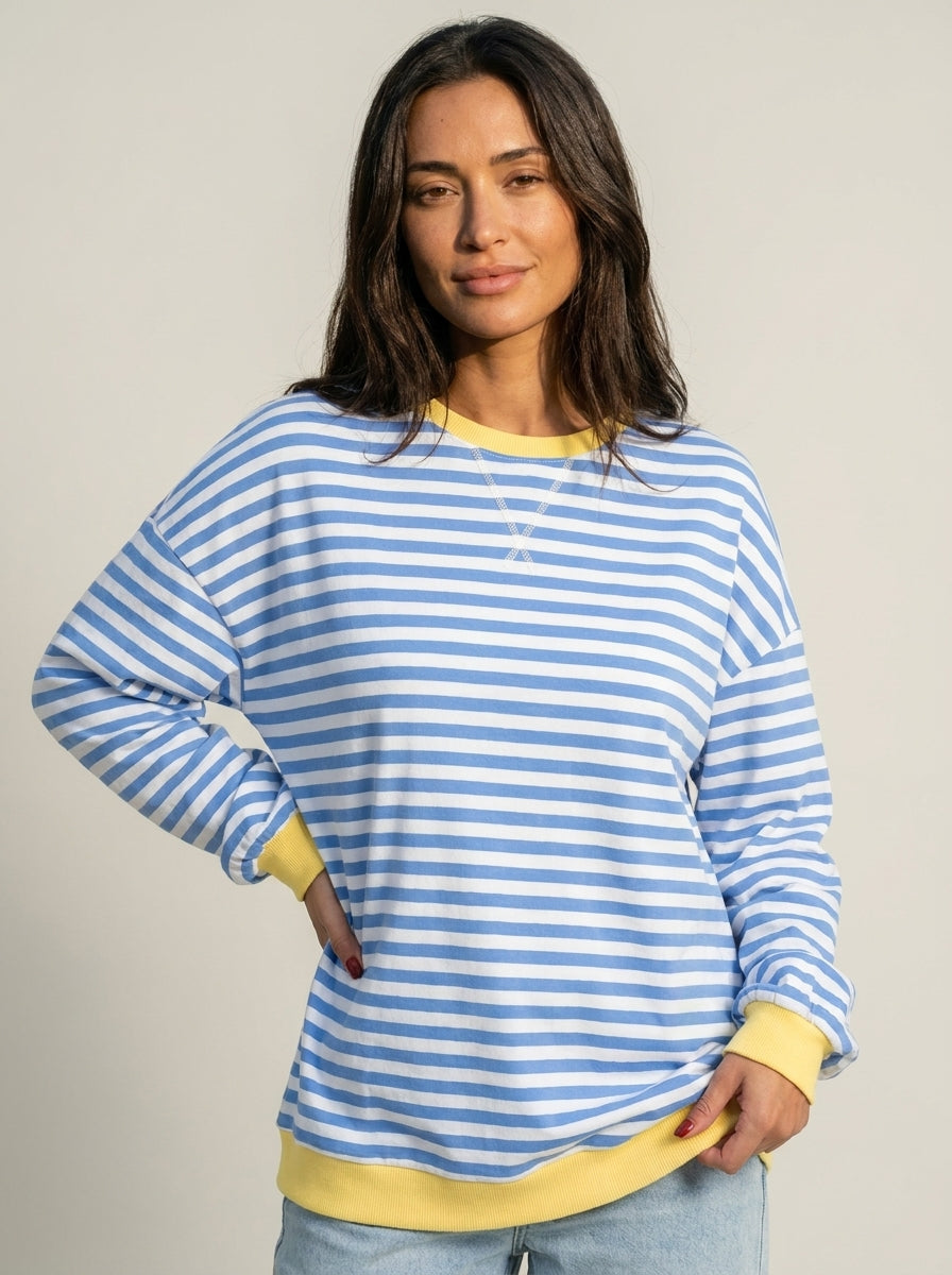 Sommerfeld Isabella - Camiseta Manga Larga a Rayas con Cuello Redondo – Azul Claro – photo 4
