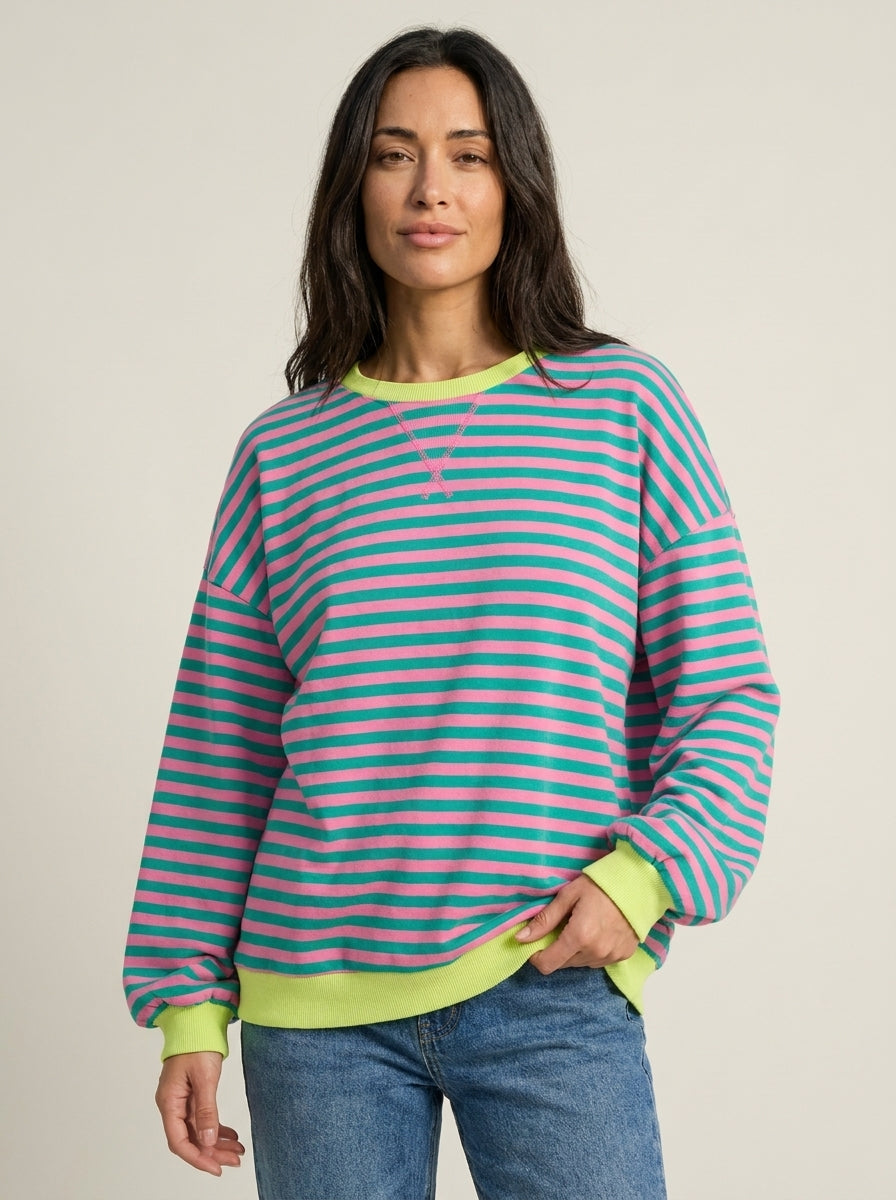 Sommerfeld Isabella - Camiseta Manga Larga a Rayas con Cuello Redondo – Violeta