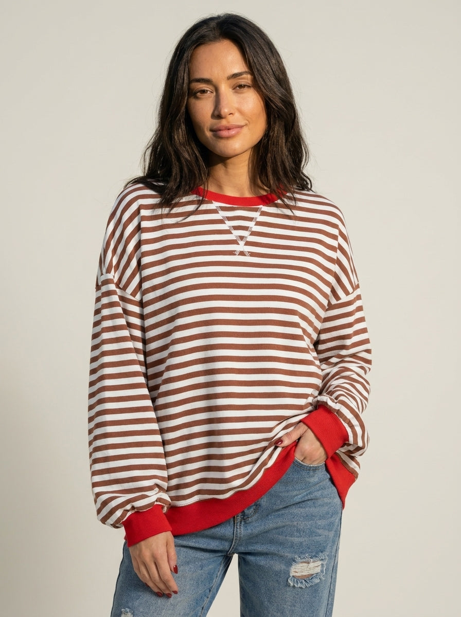 Sommerfeld Isabella - Camiseta Manga Larga a Rayas con Cuello Redondo – Rojo – photo 10