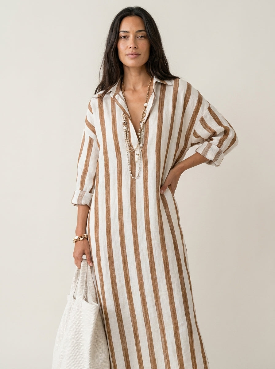 Olivia Sur Pepa - Vestido Camisero Largo – Marrón Claro – photo 8