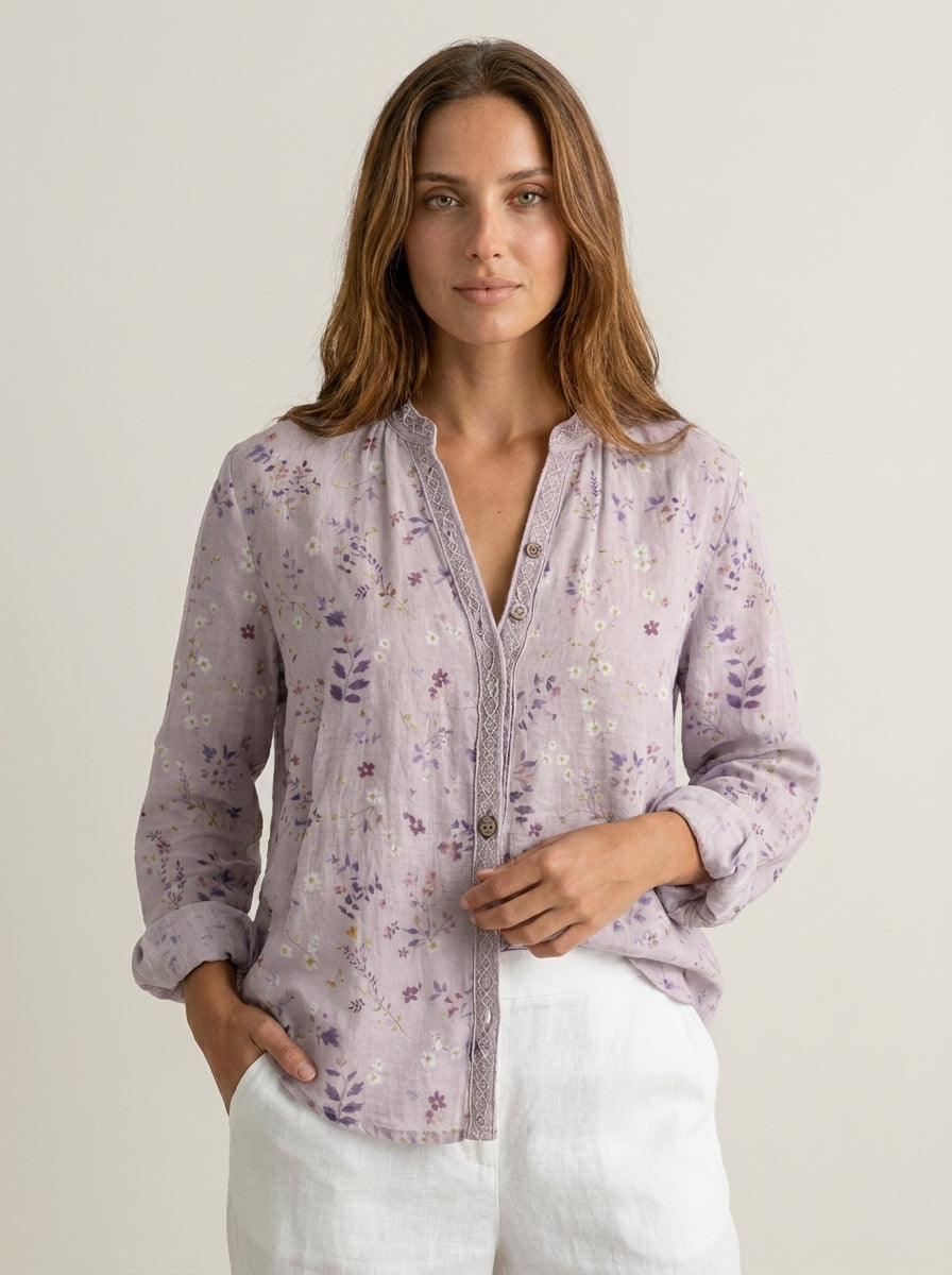 Medina Córdoba Brianna - Camisa Elegante Vintage con Estampado Floral – Blanco – photo 6
