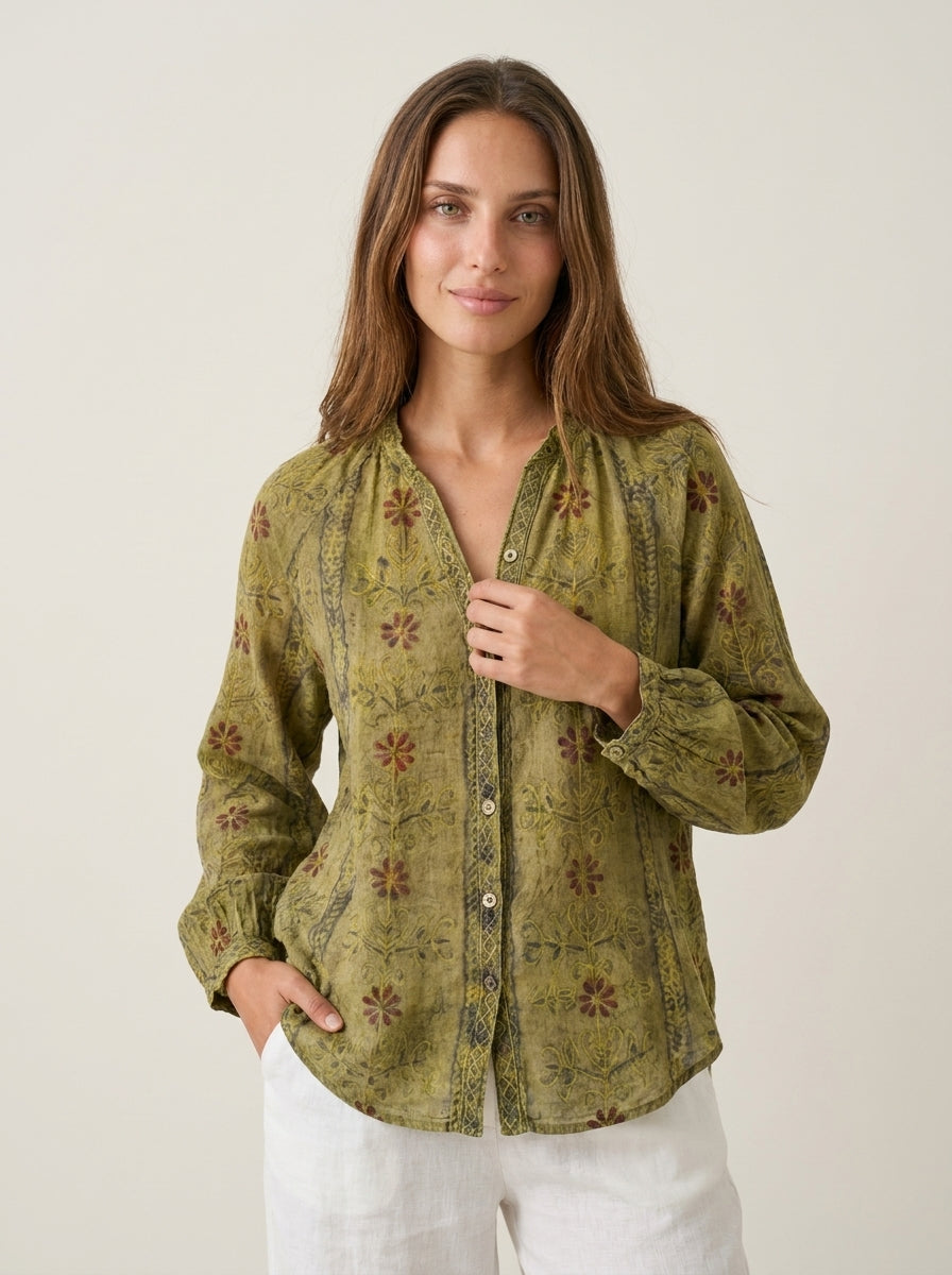Medina Córdoba Brianna - Camisa Elegante Vintage con Estampado Floral – Verde – photo 4