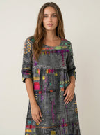 SANTORO Manuela - Vestido Denim con Patchwork Étnico – Gris – photo 6