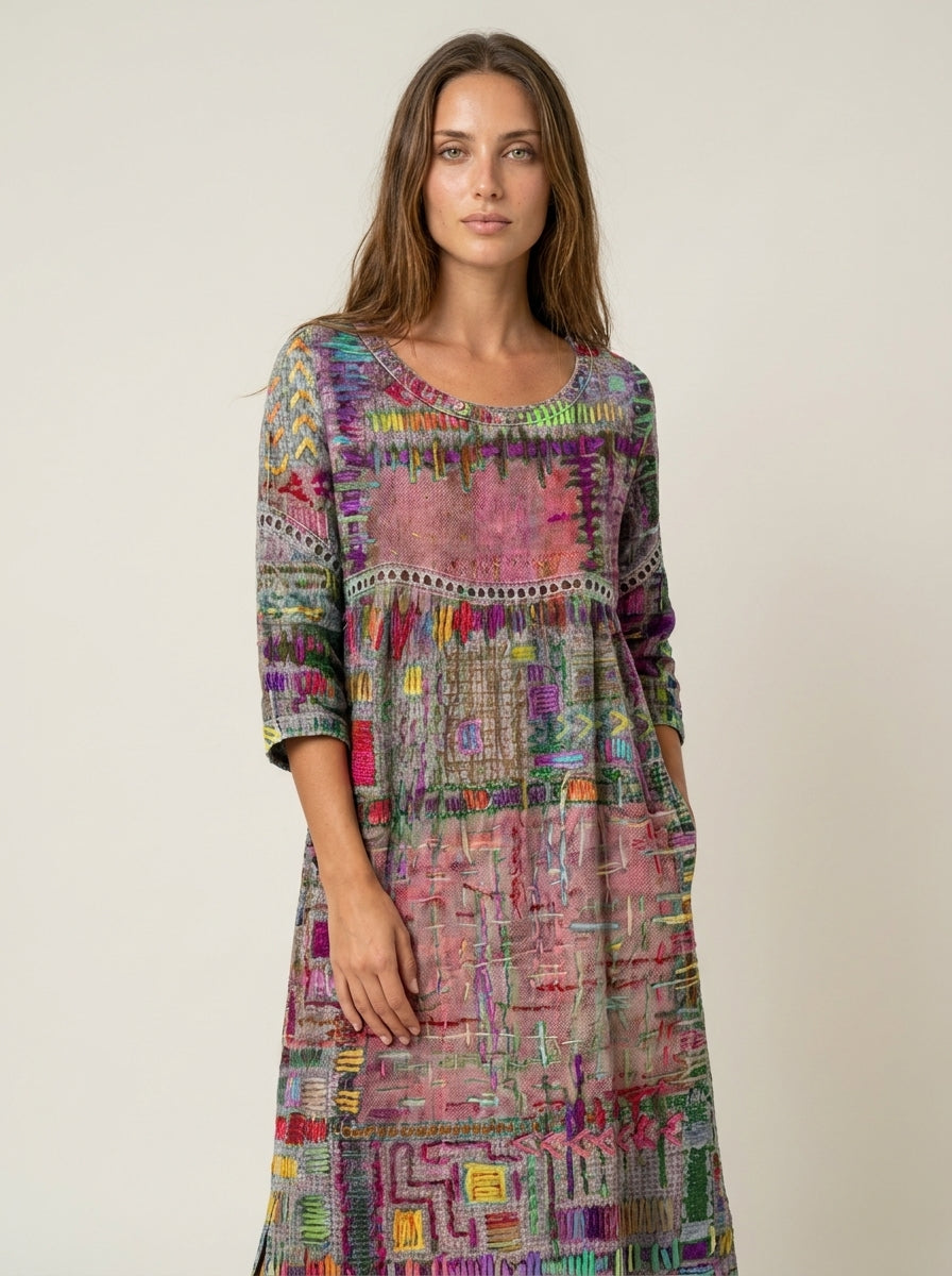 SANTORO Manuela - Vestido Denim con Patchwork Étnico – photo 12