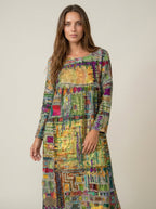 SANTORO Manuela - Vestido Denim con Patchwork Étnico – Amarillo – photo 10