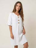 Vanesa | Vestido con textura de lino con manga abullonada y botones