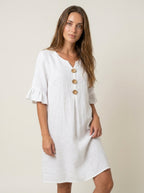Vanesa | Vestido con textura de lino con manga abullonada y botones
